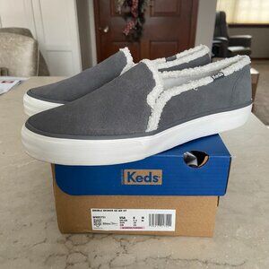 Keds Double Decker Suede Shearling Lined Slip-on Shoes - Dark Gray Size 8M